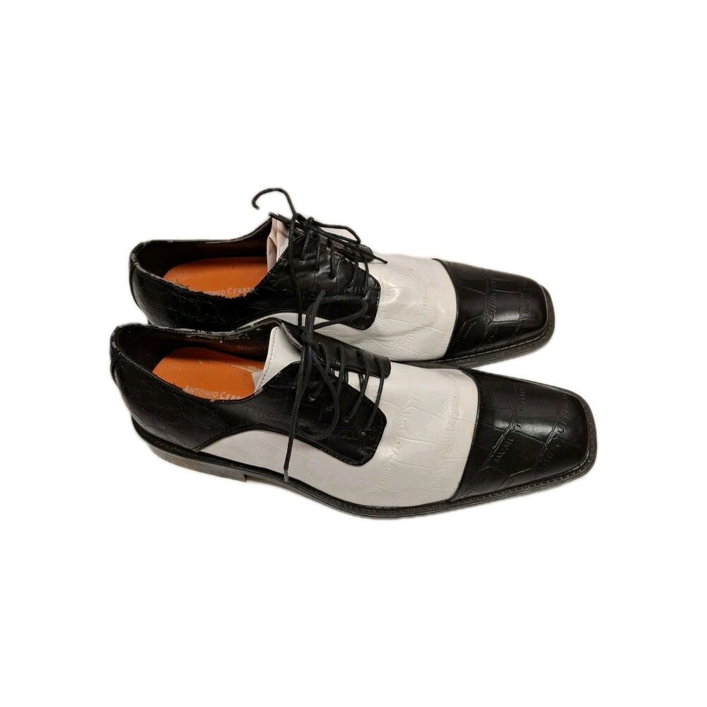 Antonio Correlli Elite Dress Shoes Black White Faux Leather Size 11 #6089